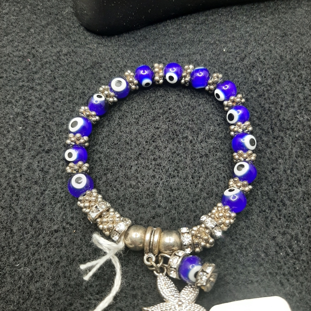 Dark Blue Evil Eye Silver Bracelet New